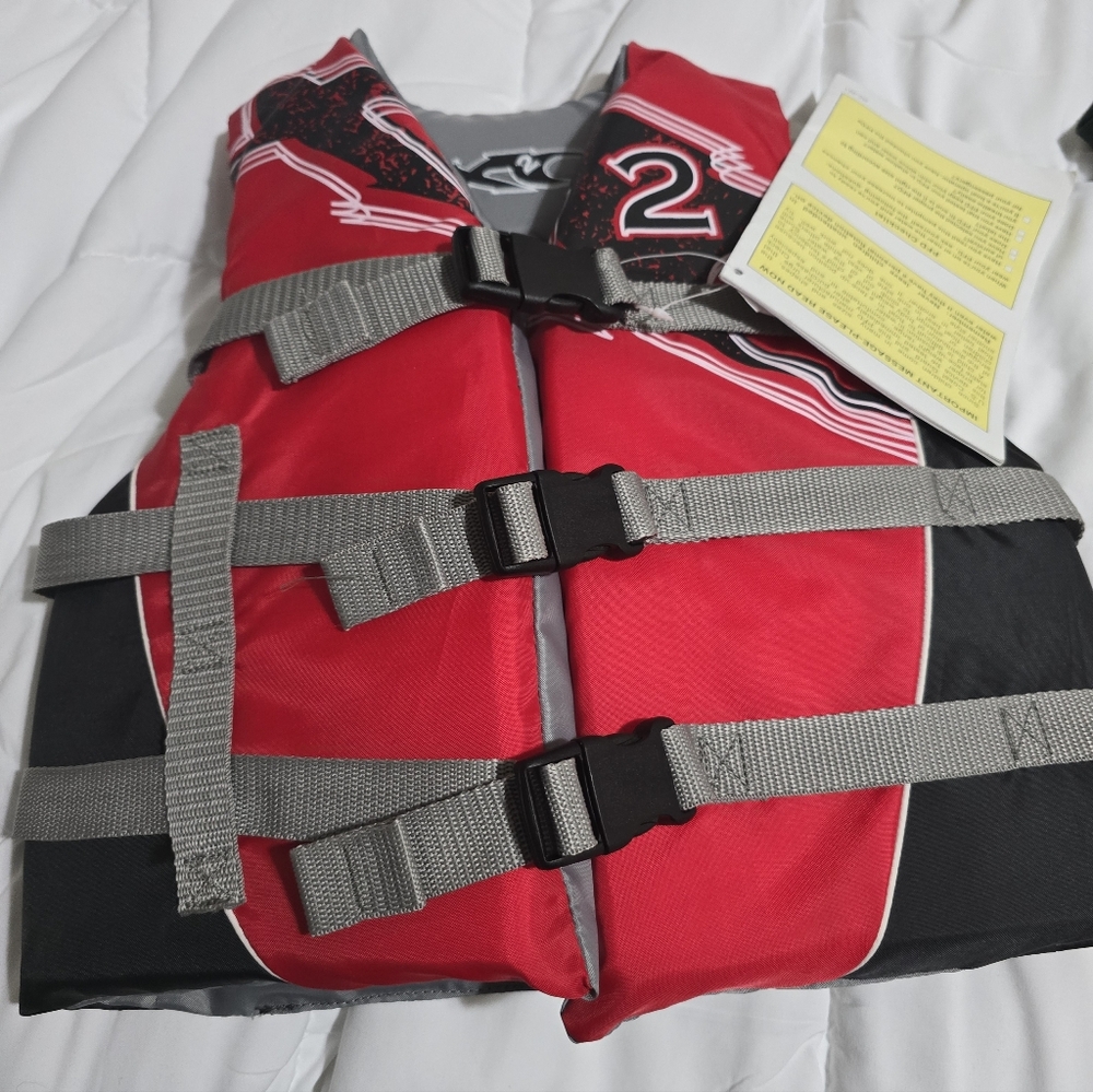 O'Neill Red and Black Life Vest with Gray Buckle